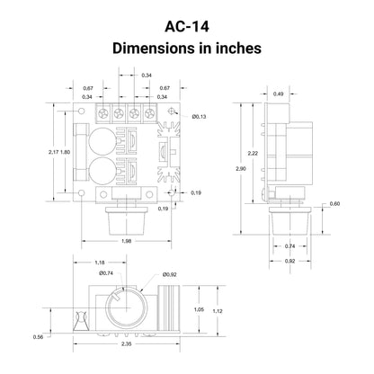 DC Speed Controller Dimensions in inches