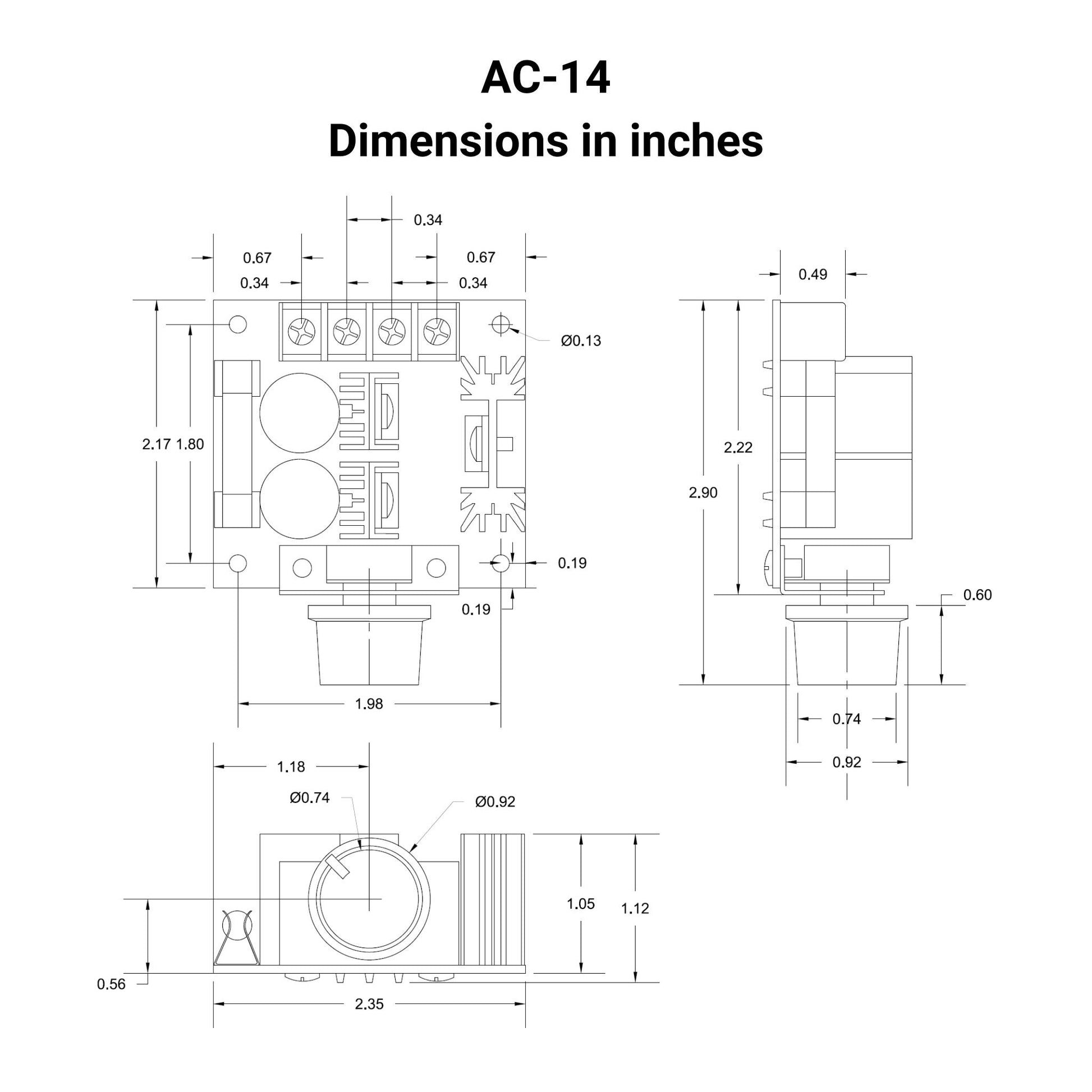 DC Speed Controller Dimensions in inches