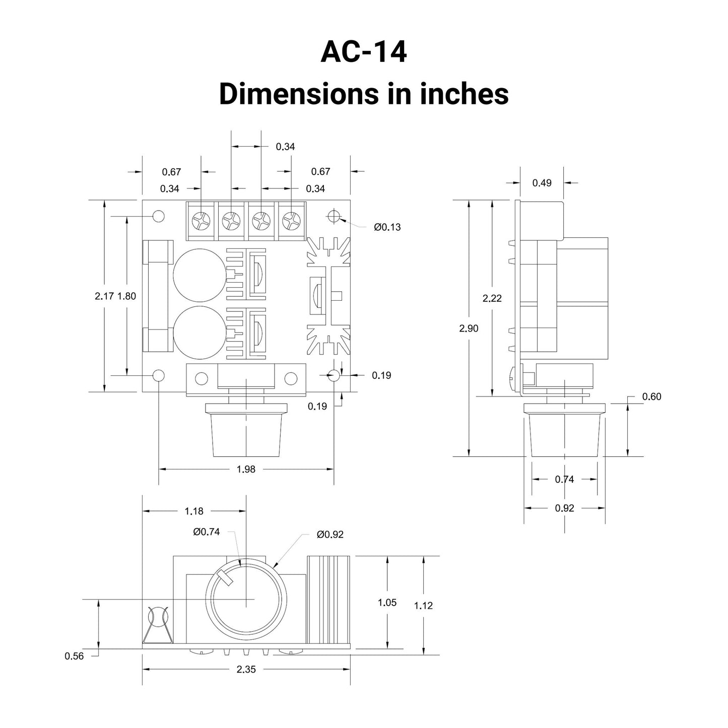 DC Speed Controller Dimensions in inches