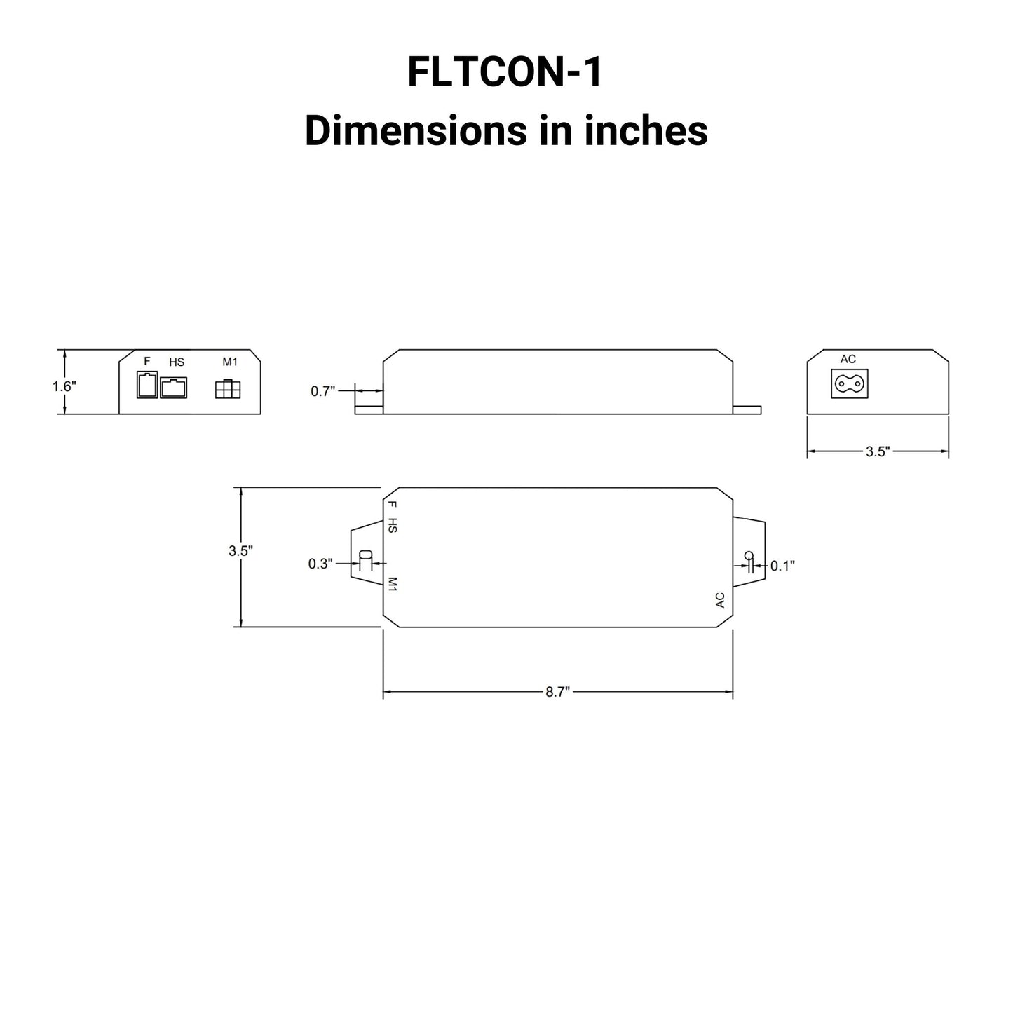 110 VAC - 24 VDC - One Channel Hall Effect Control Box with Presets Dimensions in inches