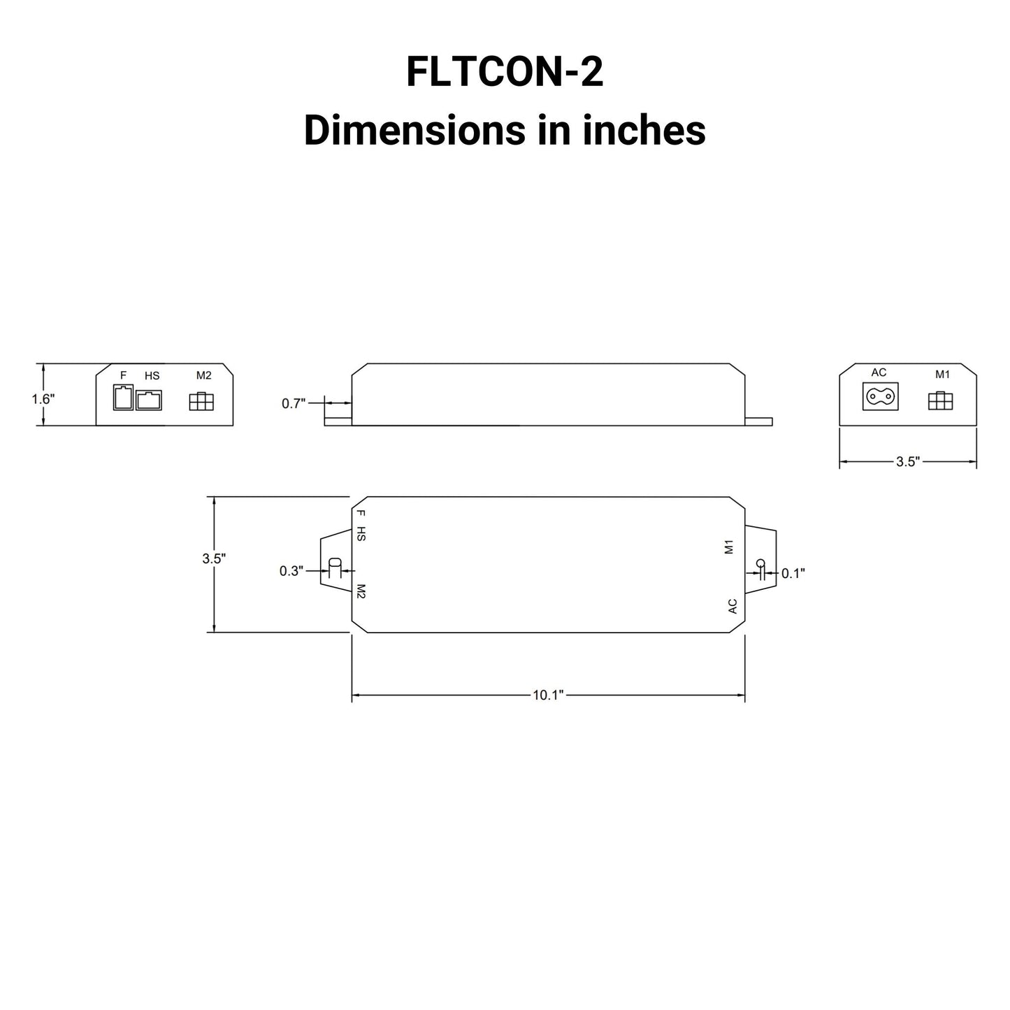 110 VAC - 24 VDC - 2-Sync Hall Effect Control Box with Presets Dimensions in inches