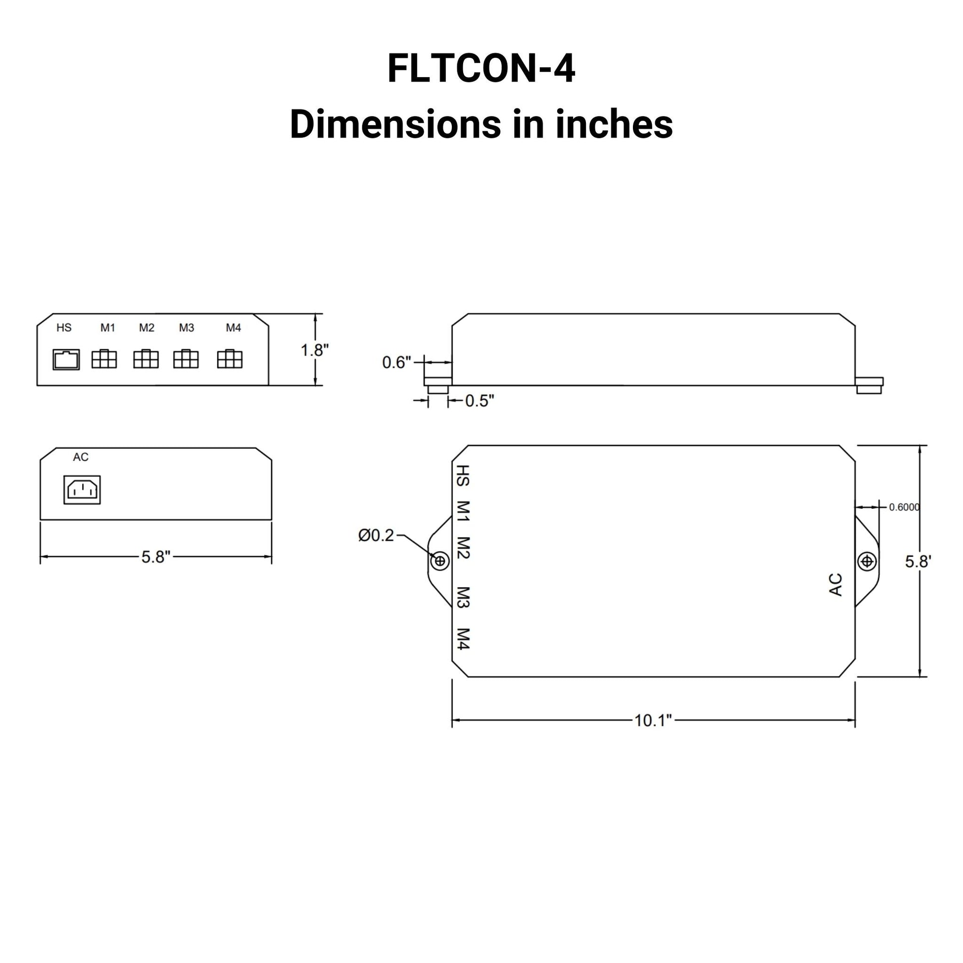 110 VAC - 24 VDC - 4-Sync Hall Effect Control Box with Presets Dimensions in inches