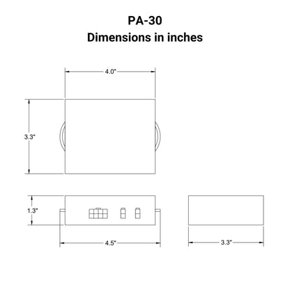 12 VDC Control Box - 2 Channel - 30A - Parallel Control - Wireless Remote Dimensions in inches